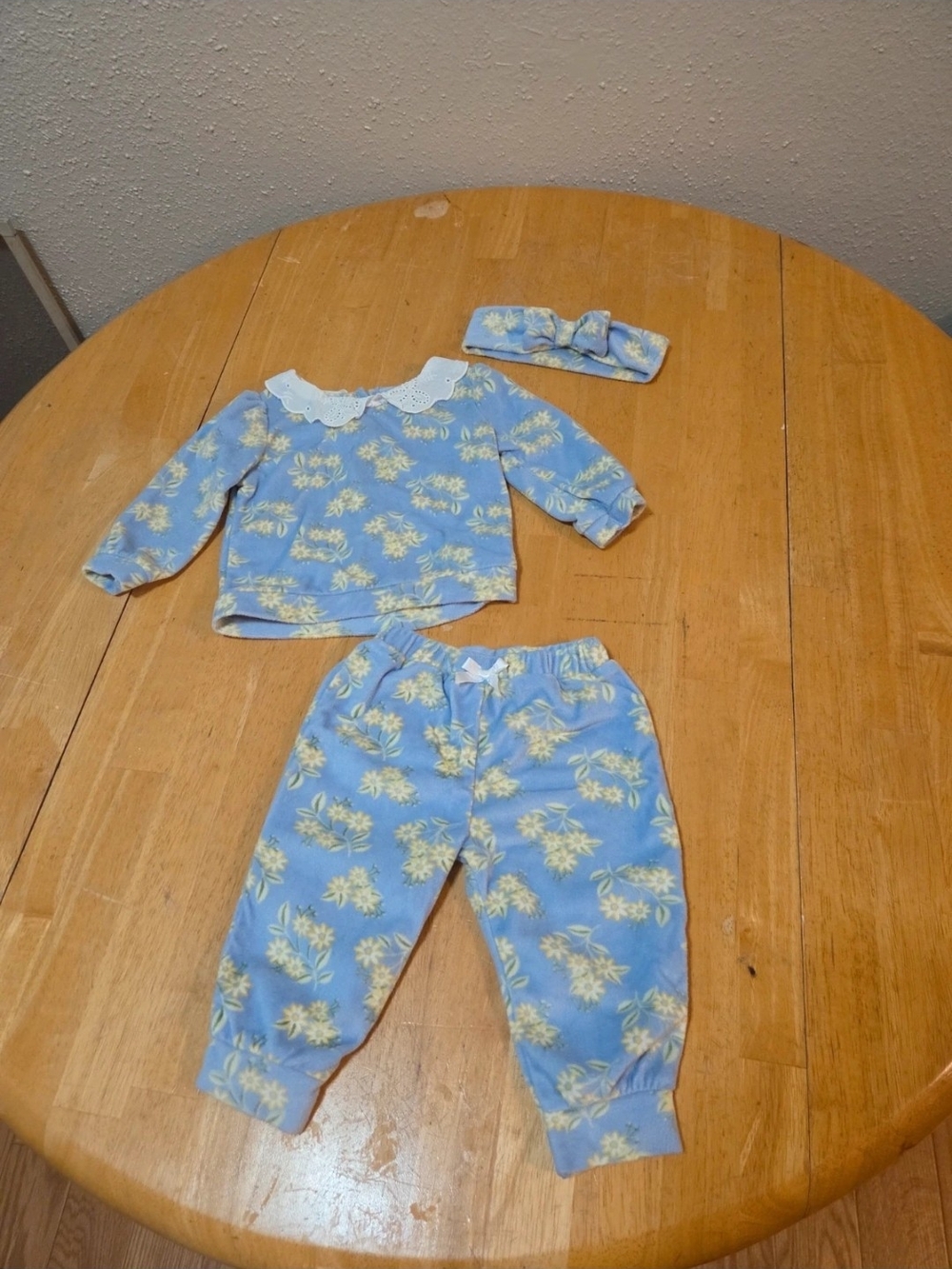Little Lass Light Blue Floral Pajama Set with Headband